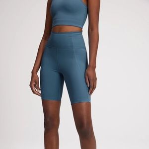 Girlfriend Collective High Rise Bike Shorts and Dylan Bra in Monarch